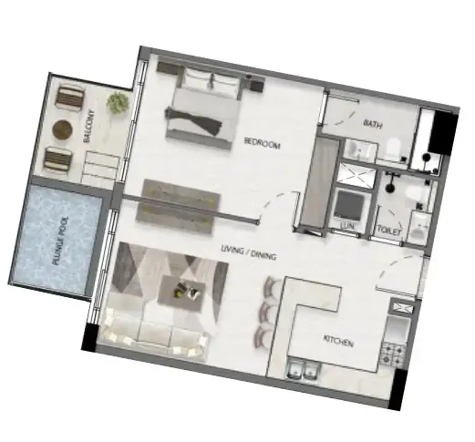 Avana Residences 1 bed floor plan, 703 sqft