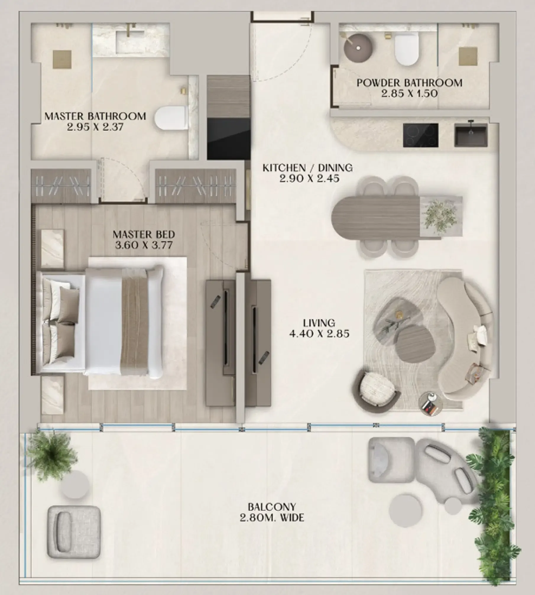 Soléva Beach Residences 1 bed floor plan, 898 sqft