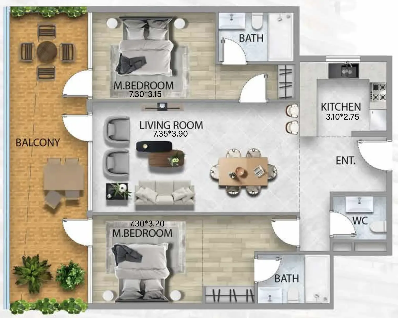 311 Boulevard 2 bed floor plan, 1,375 sqft