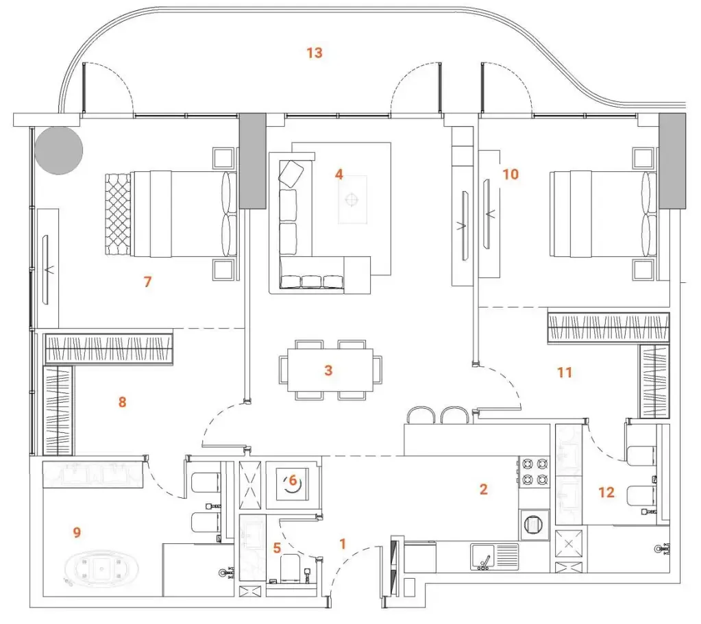 The Orchard Place Tower C 2 bed floor plan, 1,349 sqft