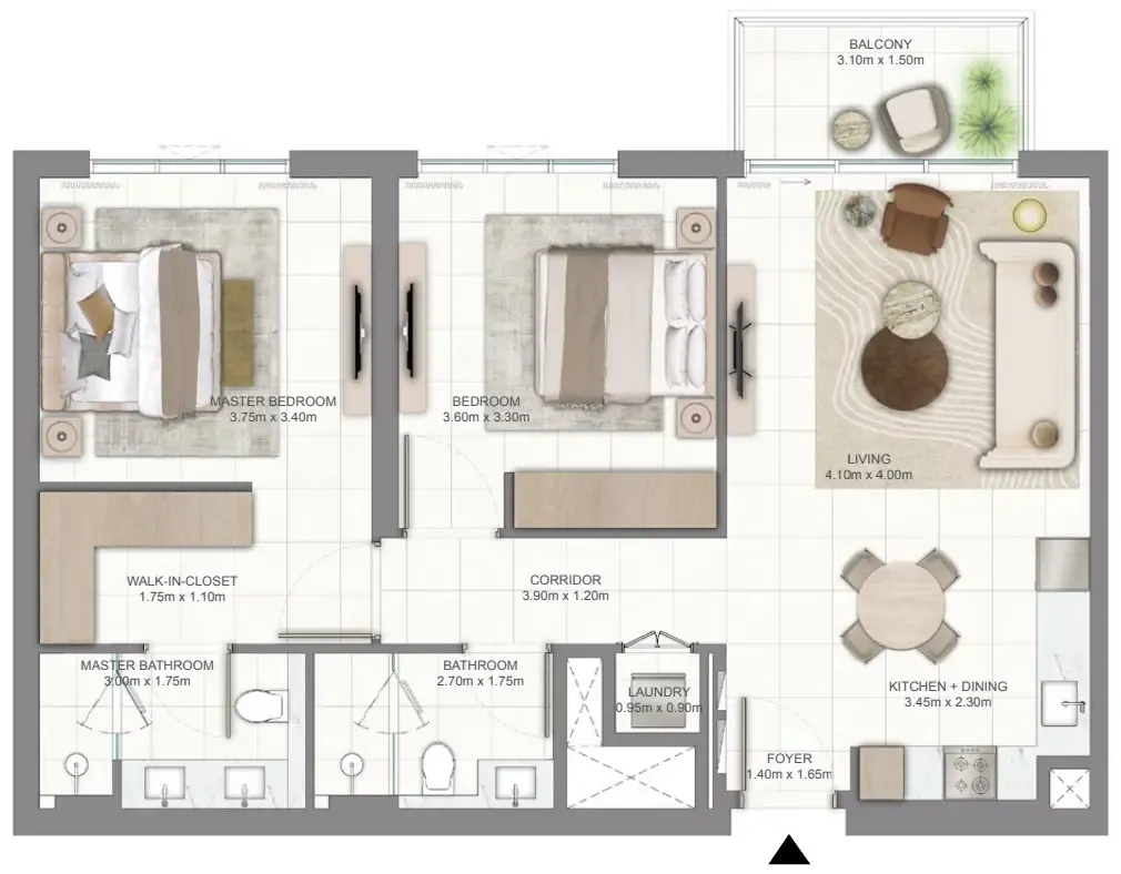 Golf Vale 2 bed floor plan, 990 sqft