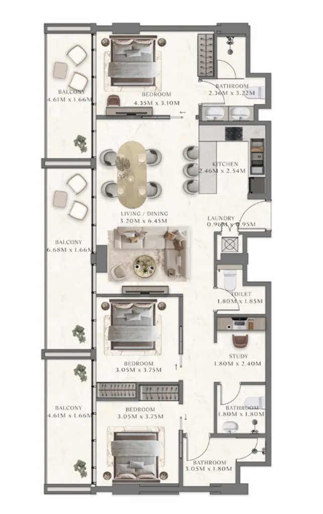 The Collection at Taiyo 3 bed floor plan, 1,453 sqft