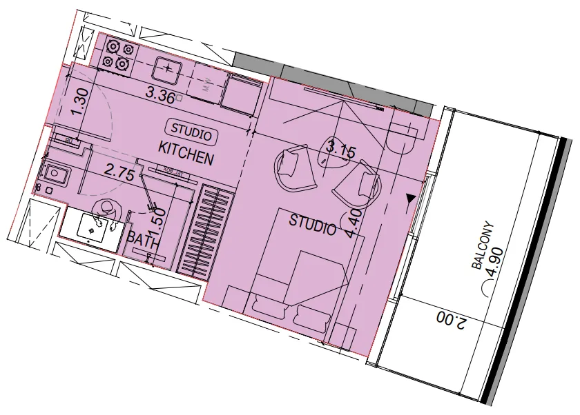 Binghatti Skyflame 1 bed floor plan, 723 sqft