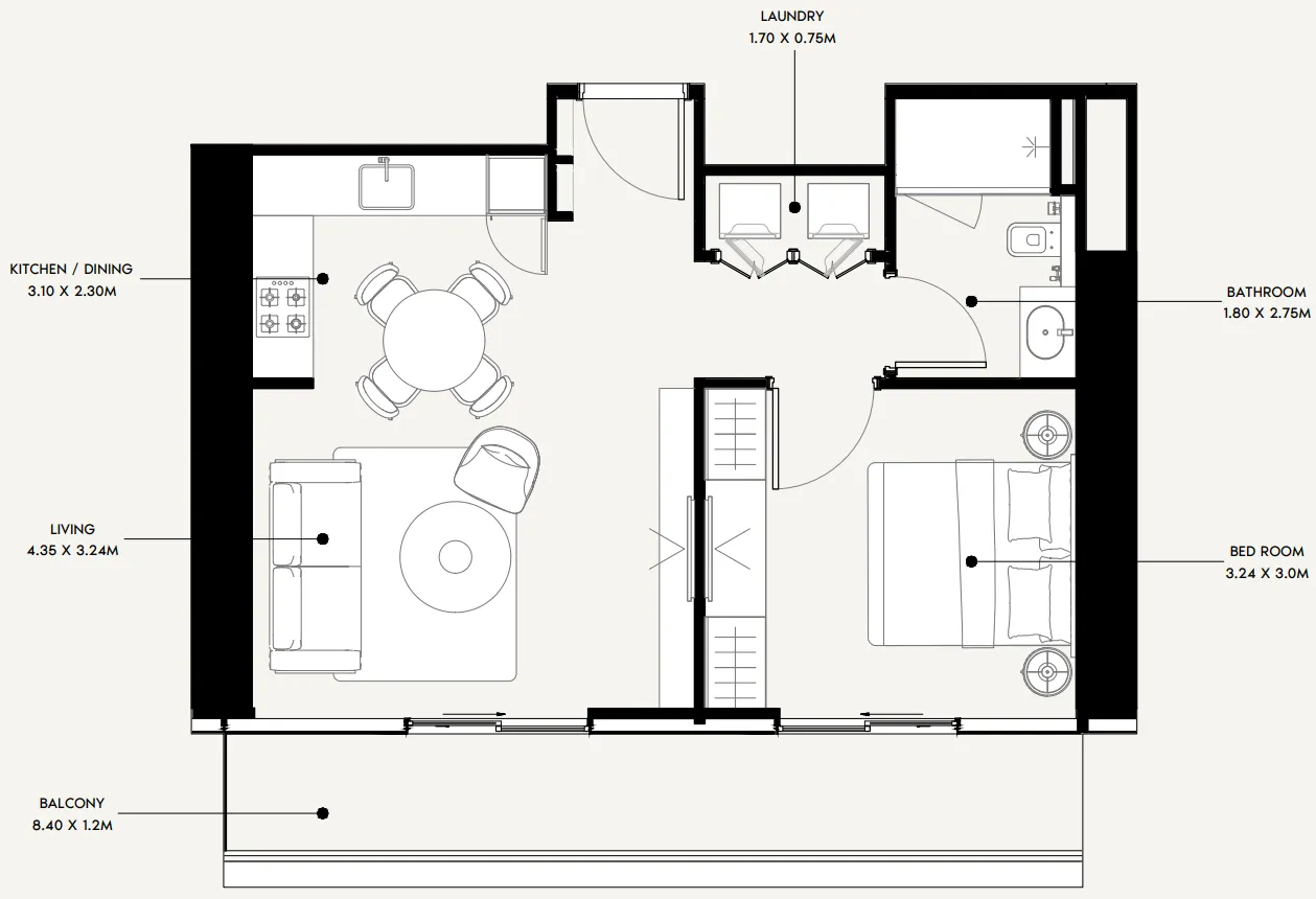 Azizi Milan 1 bed floor plan, 586 – 758 sqft