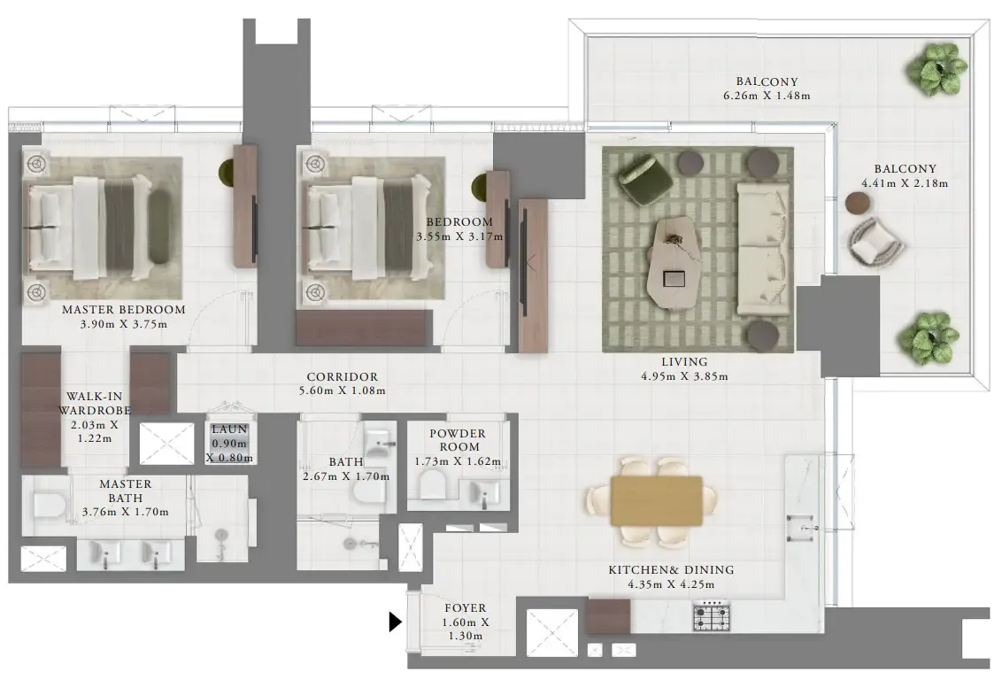 Creek Bay 2 bed floor plan, 1,432 sqft