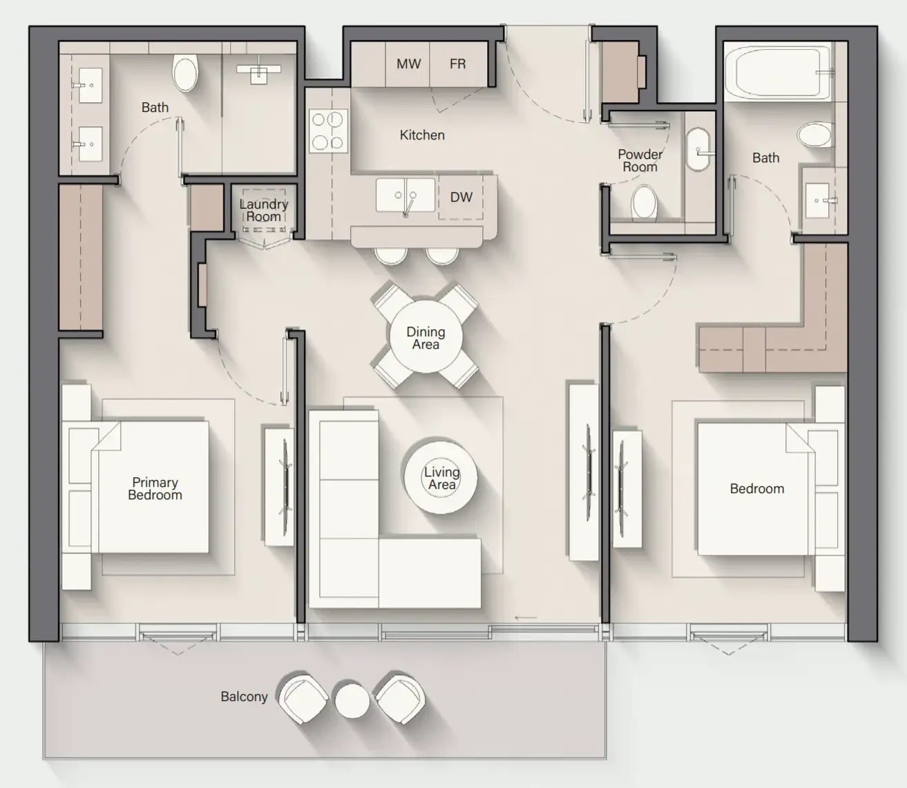 Costa Mare 2 bed floor plan, 1,254 sqft