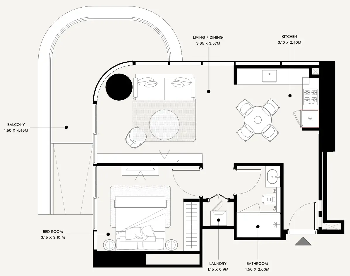 Azizi Milan 1 bed floor plan, 718 sqft