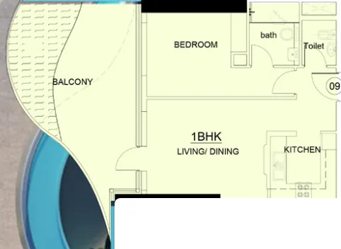 Volga Tower 1 bed floor plan, 887 sqft