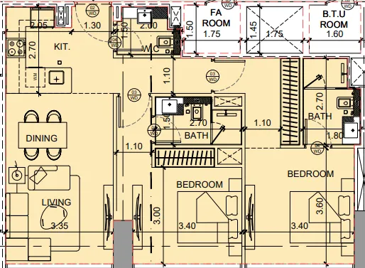 Binghatti Twilight 2 bed floor plan, 1,286 sqft