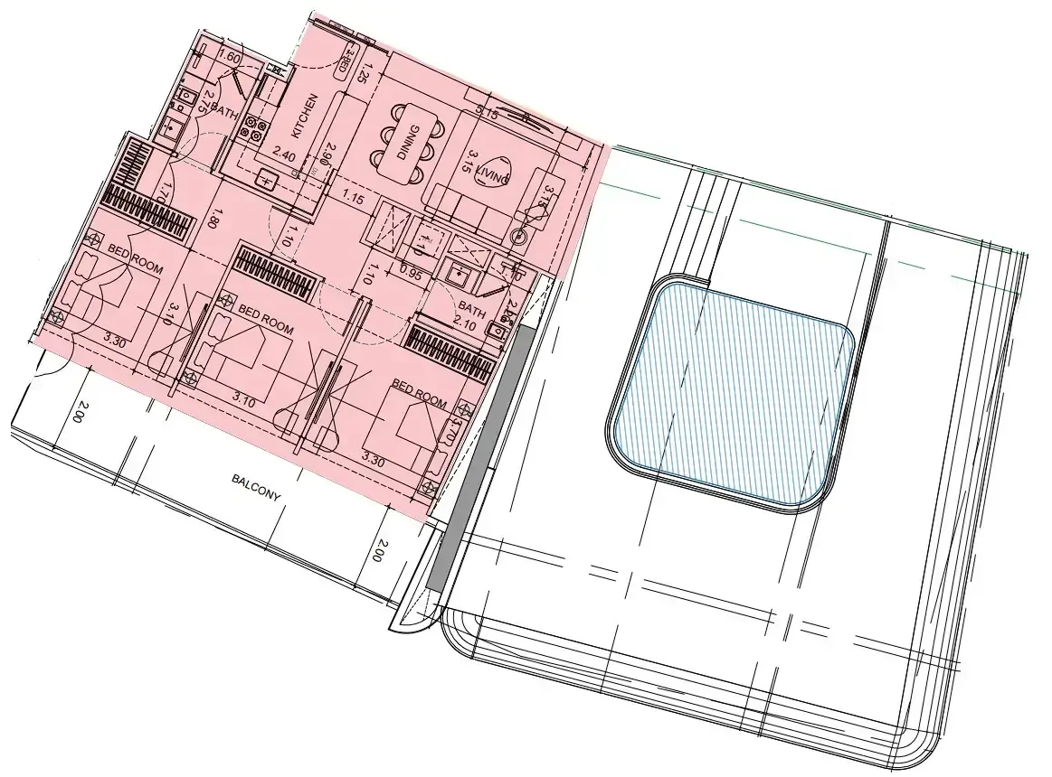 Vision Iconic 3 bed floor plan, 2,533 sqft