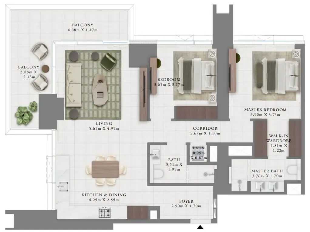 Creek Bay 2 bed floor plan, 1,448 sqft