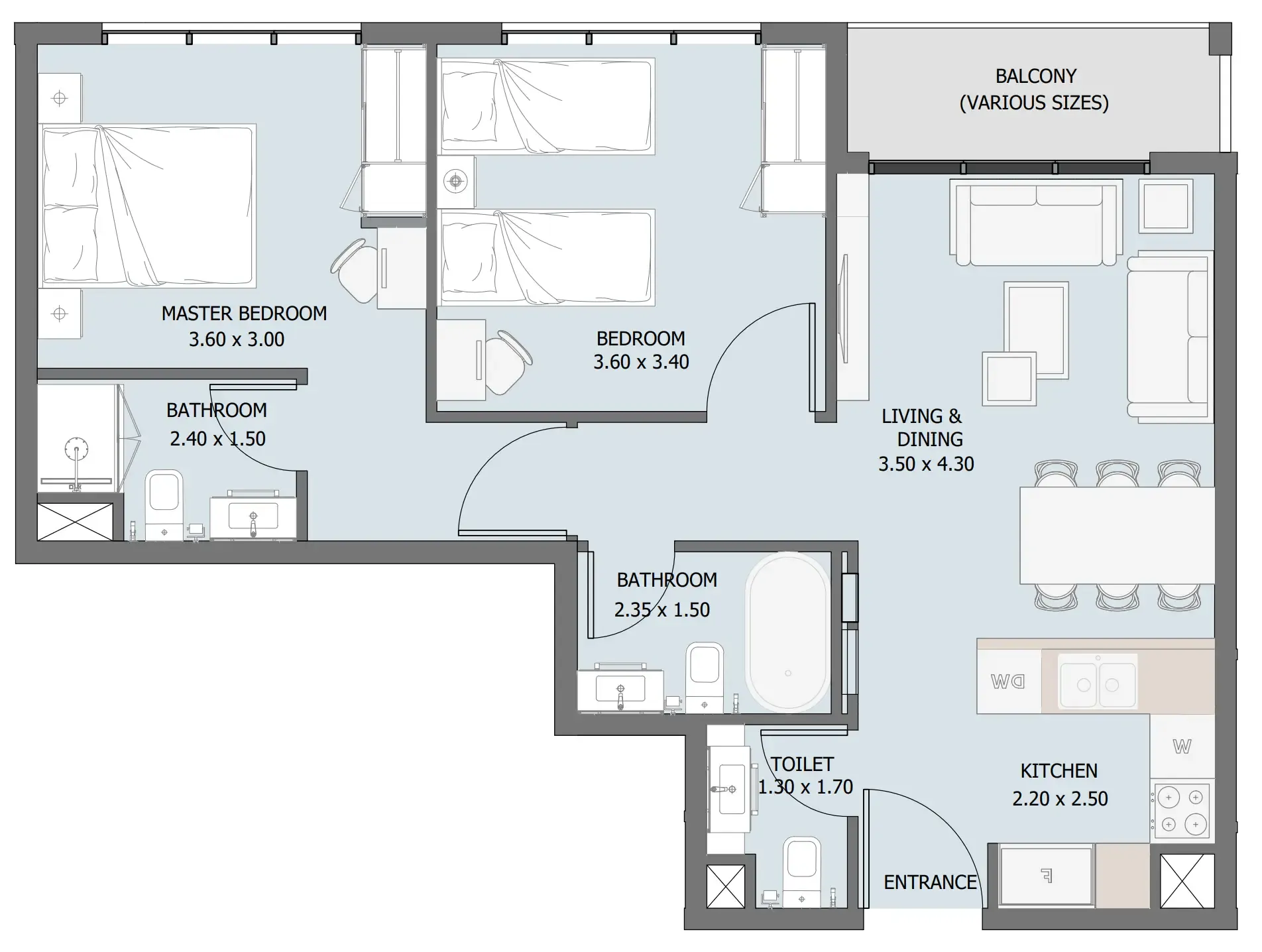 Verdana III 2 bed floor plan, 770 sqft