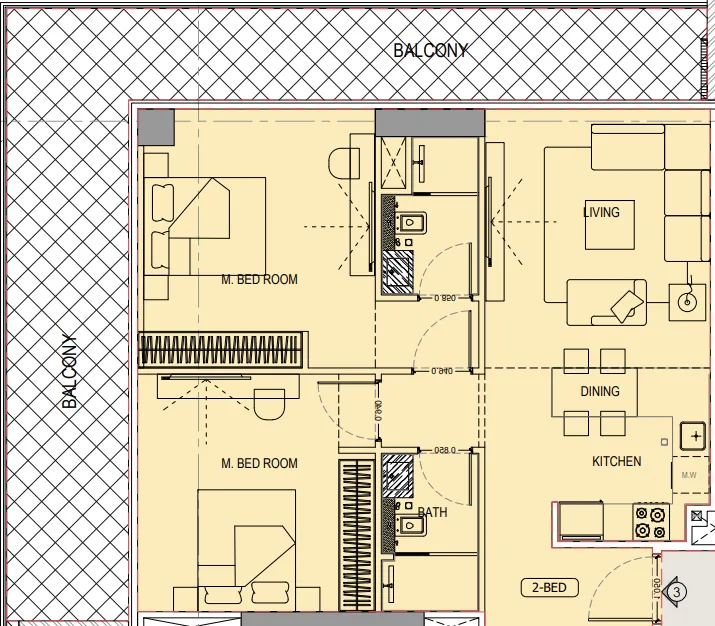 Binghatti Ivory 2 bed floor plan, 1,260 sqft