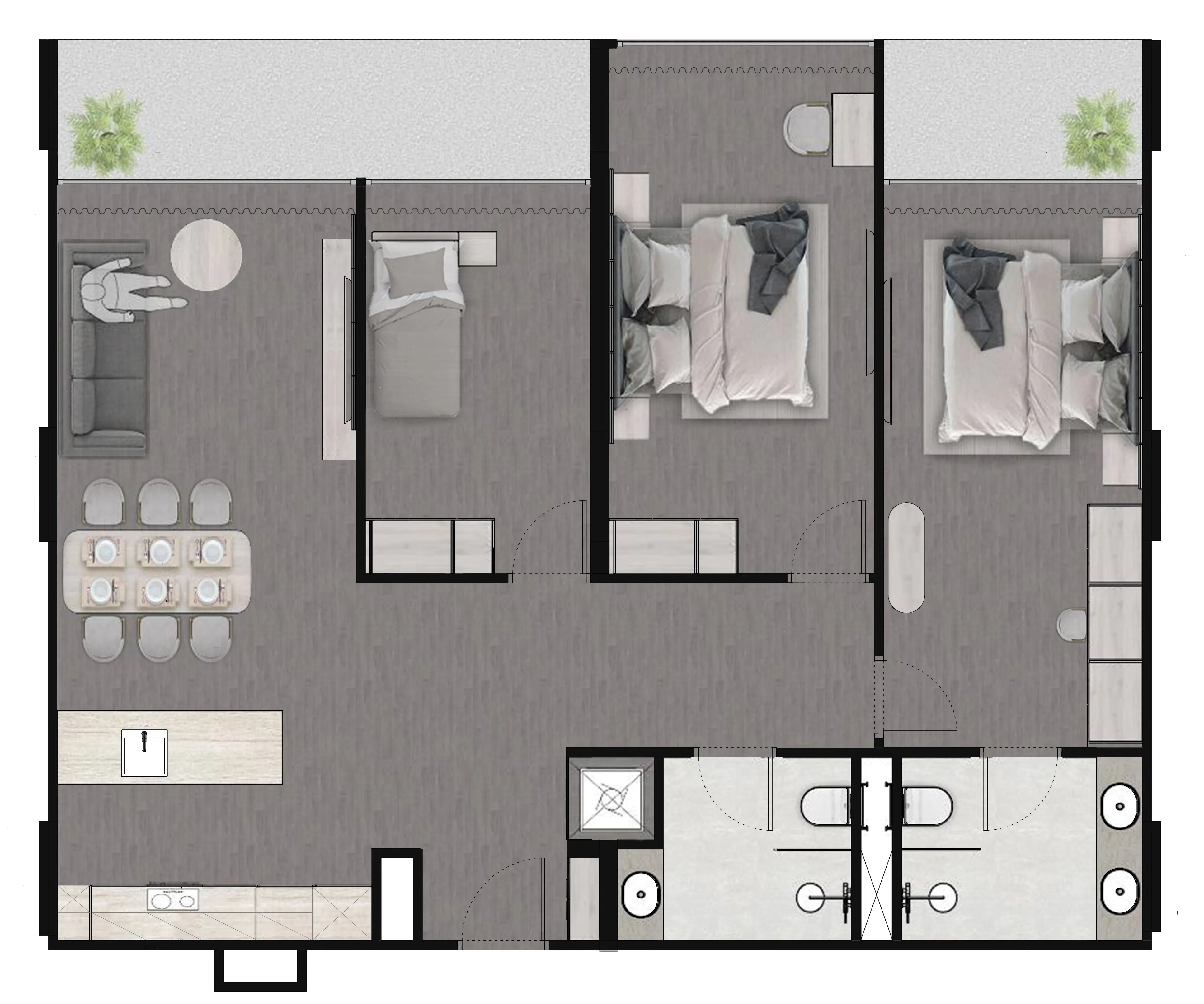 Next Point Condominium 3 bed floor plan, 1,281 sqft