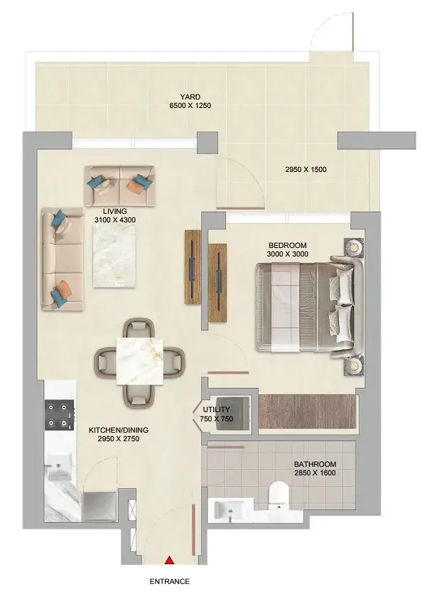 The Woods Abode at Sobha Sanctuary 1 bed floor plan, 658 sqft
