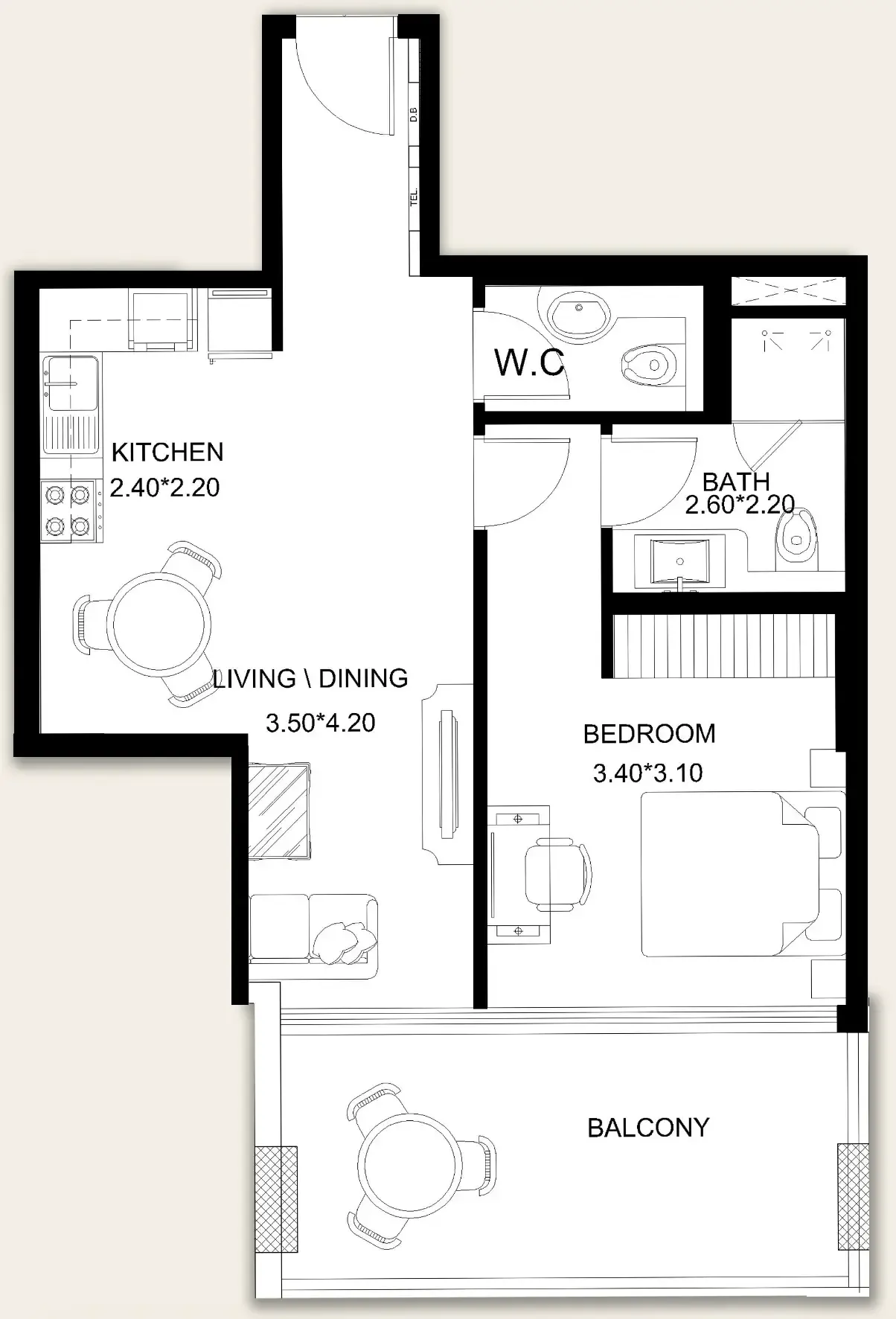 X11 1 bed floor plan, 751 sqft