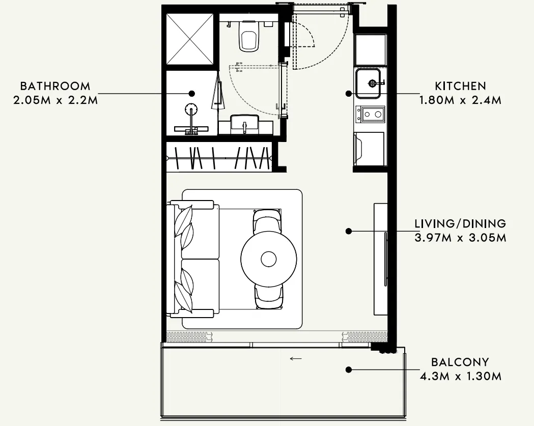 Azizi Milan Studio floor plan, 328 sqft