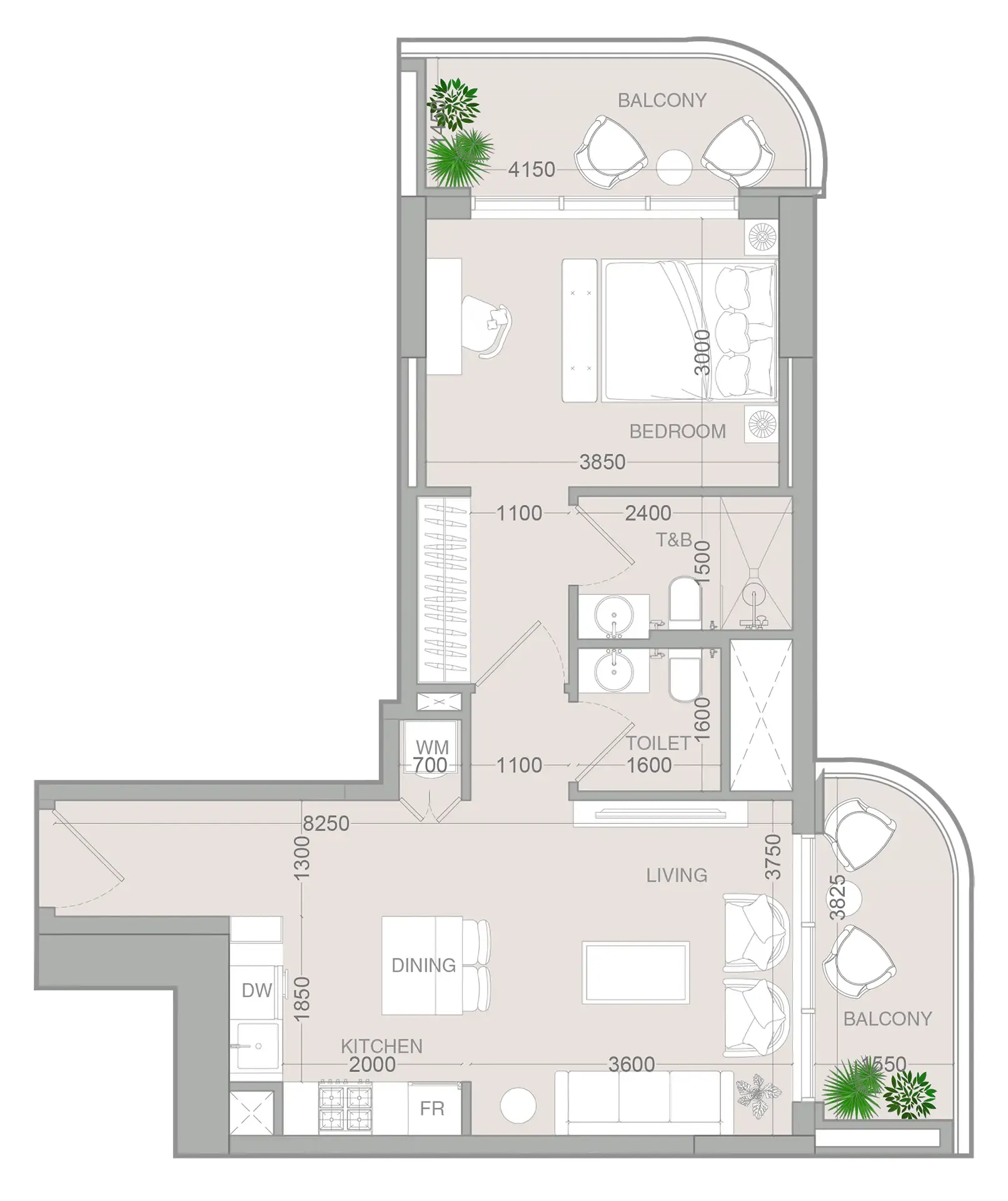 ALTA V1EW 1 bed floor plan, 747 – 750 sqft