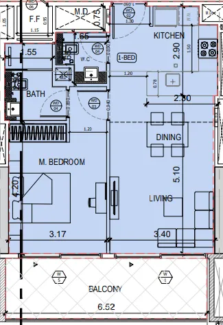 Binghatti Amberhall 1 bed floor plan, 721 sqft