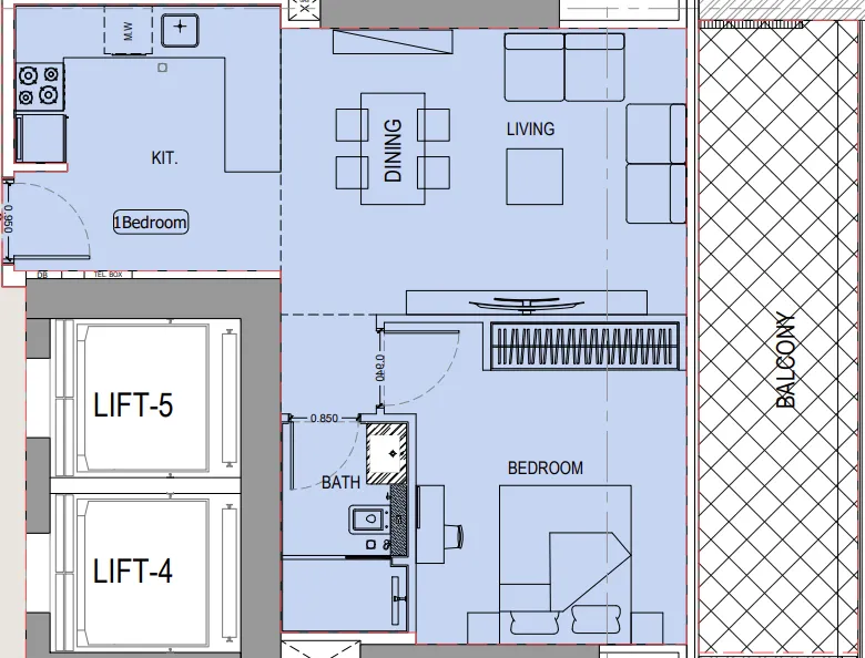 Binghatti Ivory 1 bed floor plan, 785 sqft