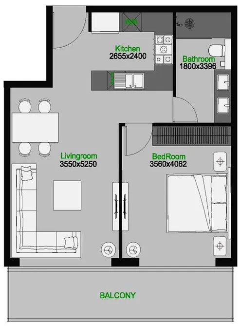 The Central Downtown 1 bed floor plan, 730 sqft