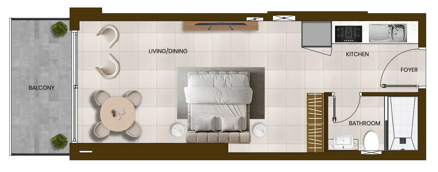 Butterfly Towers Studio floor plan, 429 sqft