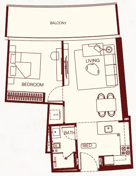 Binghatti Skyflame 1 bed floor plan, 704 sqft