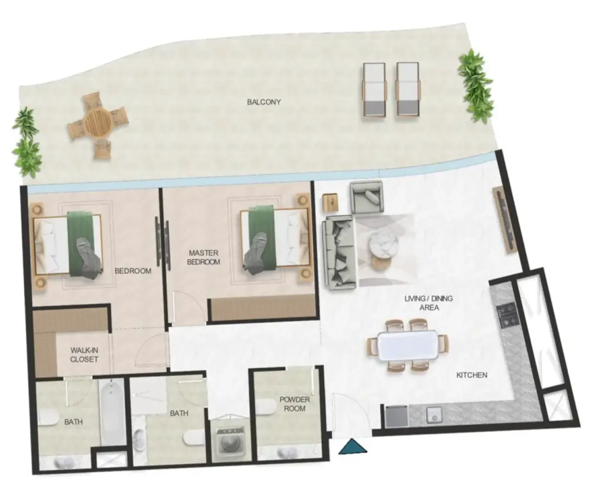 Oystra 2 bed floor plan, 1,732 sqft
