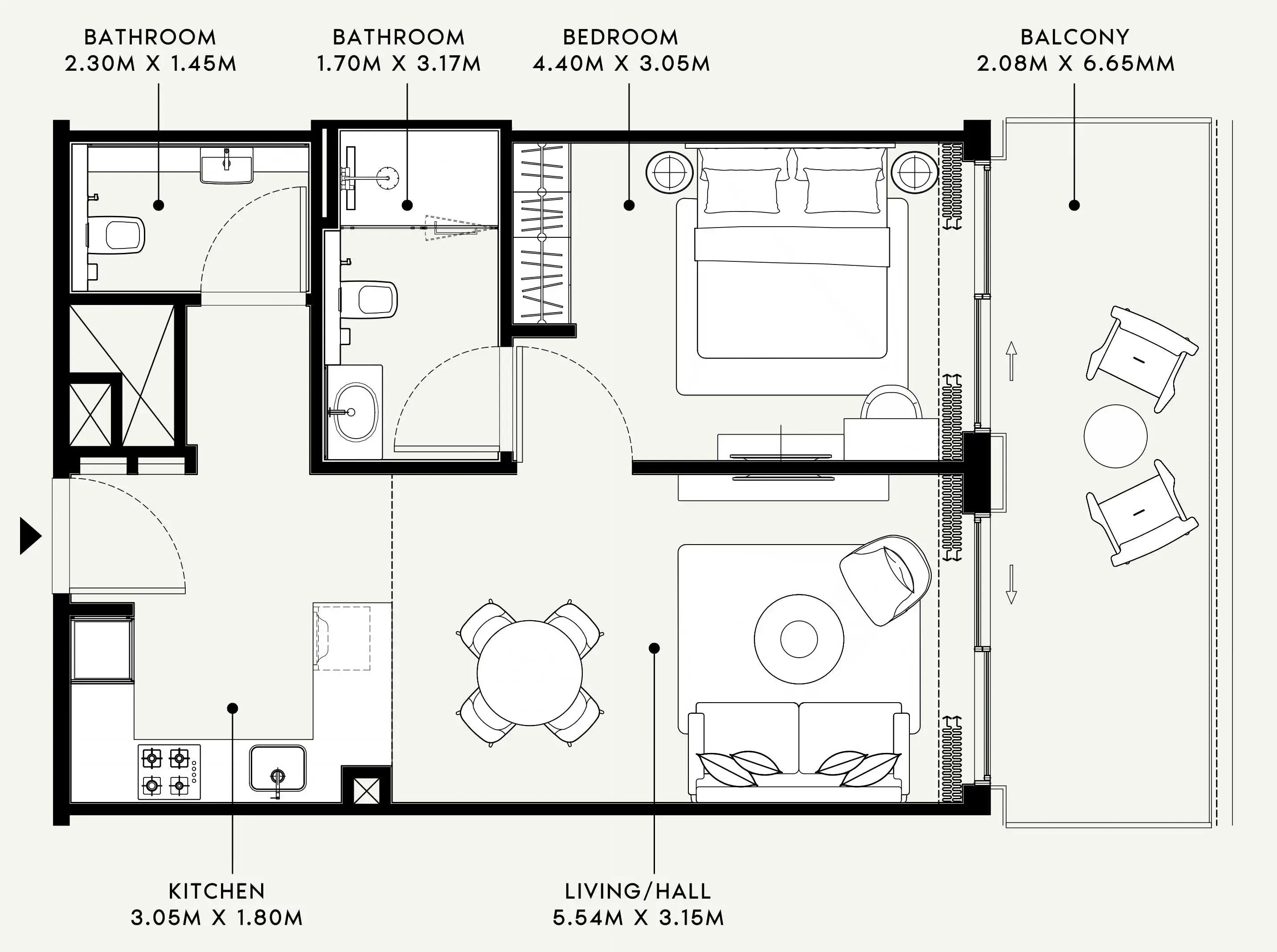 Azizi Venice 1 bed floor plan, 764 sqft