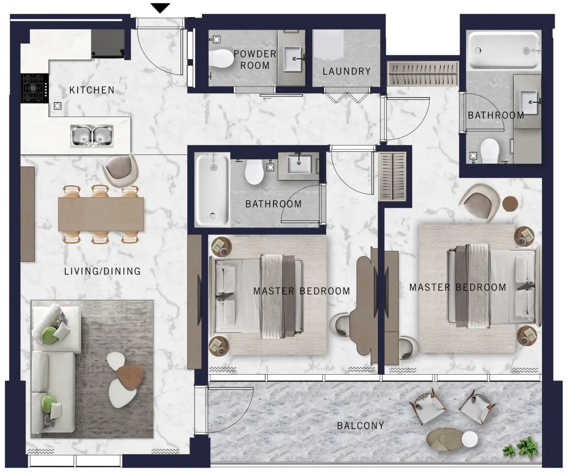 DoubleTree by Hilton 2 bed floor plan, 1,099 sqft