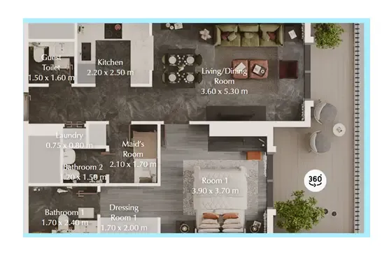 Bab Al Qasr Garden Residences 65 1 bed floor plan, 851 sqft