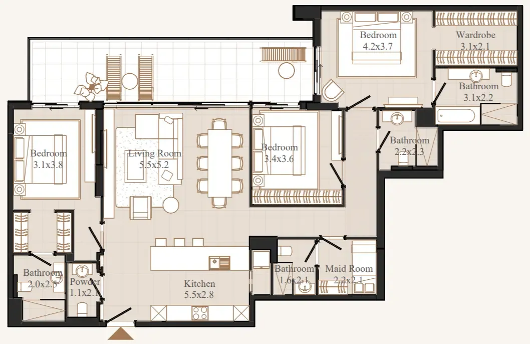 Flamingo LUX 3 bed floor plan, 1,853 sqft