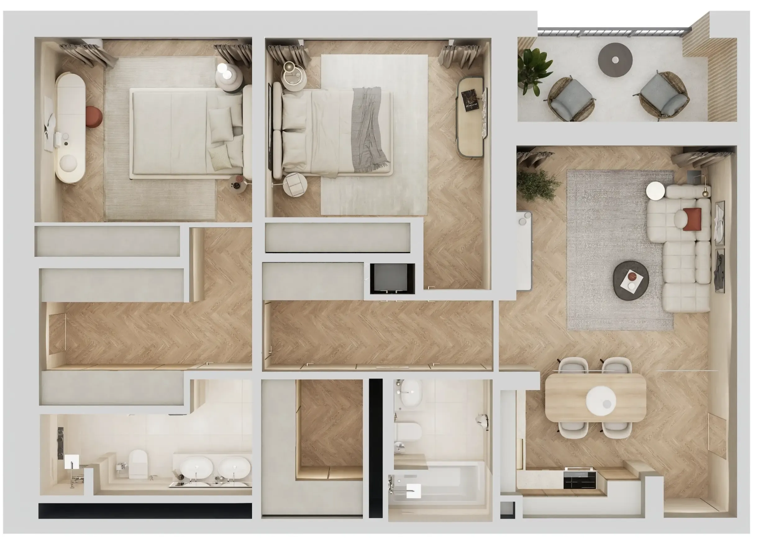Arisha Terraces 2 bed floor plan, 1,074 sqft