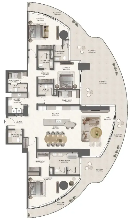 Jumeirah Residences at Al Maryah Island 3 bed floor plan, 3,526 sqft