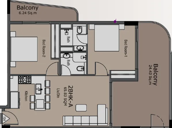 Golden Woods Albab Views 2 bed floor plan, 1,053 sqft