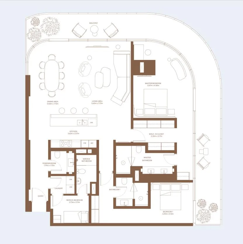 Dubai Harbour Residence 2 bed floor plan, 2,687 sqft