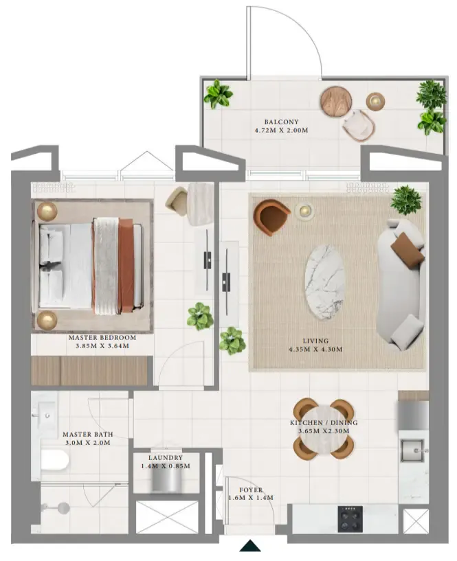 Hillsedge 1 bed floor plan, 779 sqft