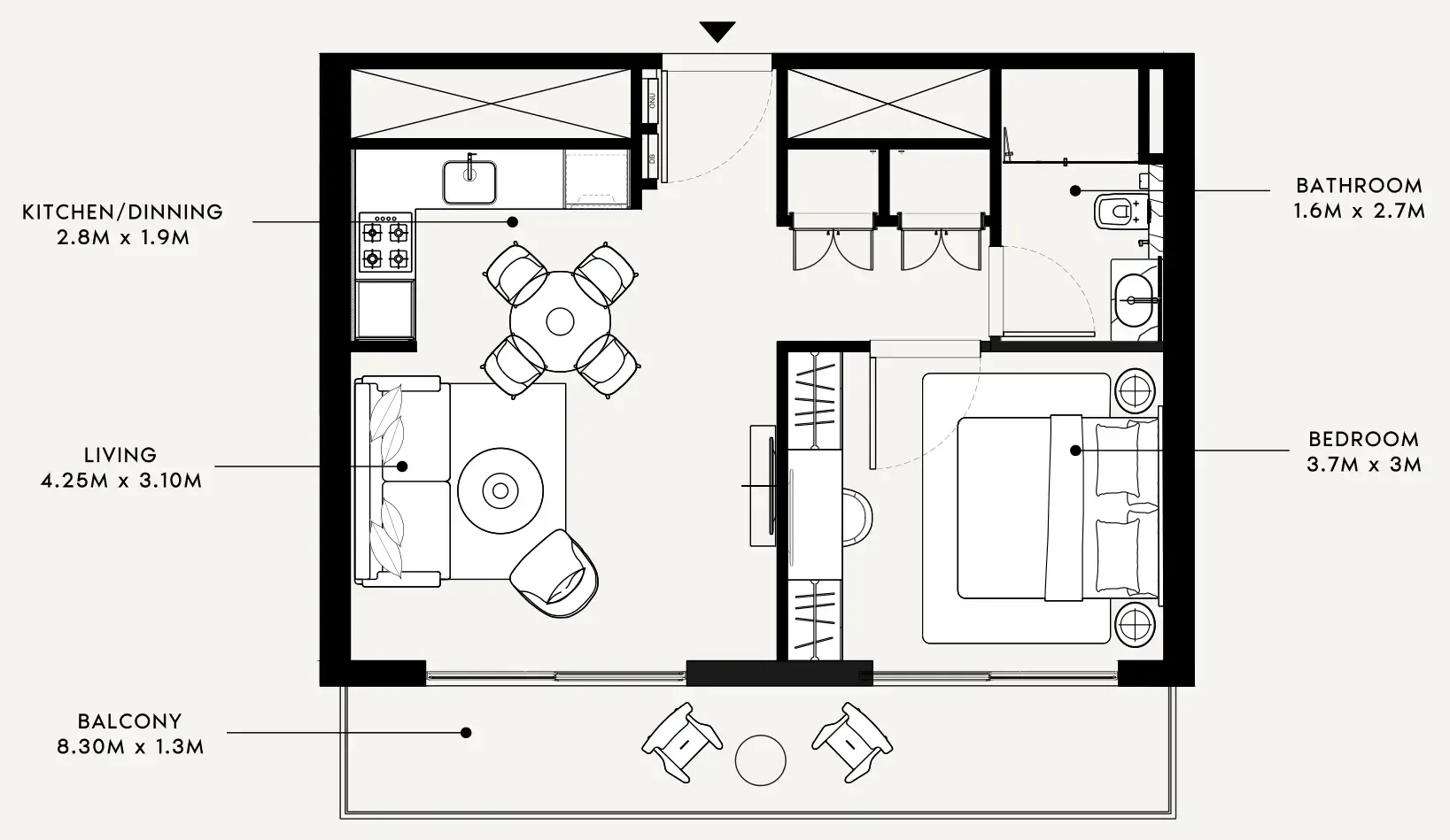 Azizi Milan 1 bed floor plan, 651 sqft