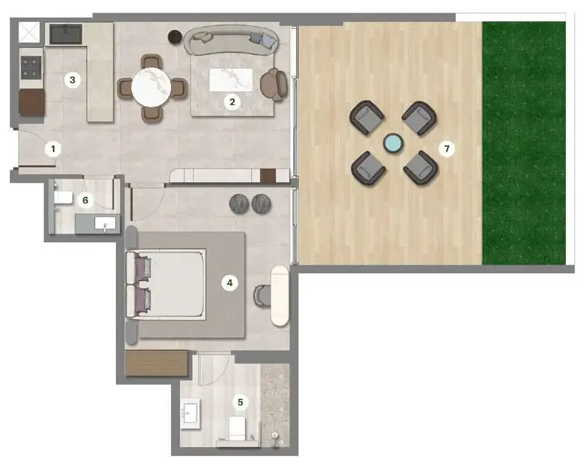 Parkgreen Residences 1 bed floor plan, 970 sqft