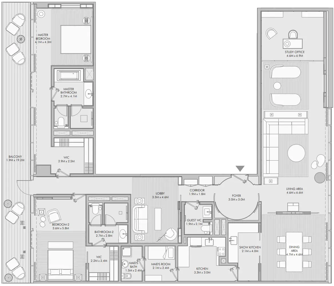 Armani Beach Residence 2 bed floor plan, 3,141 sqft