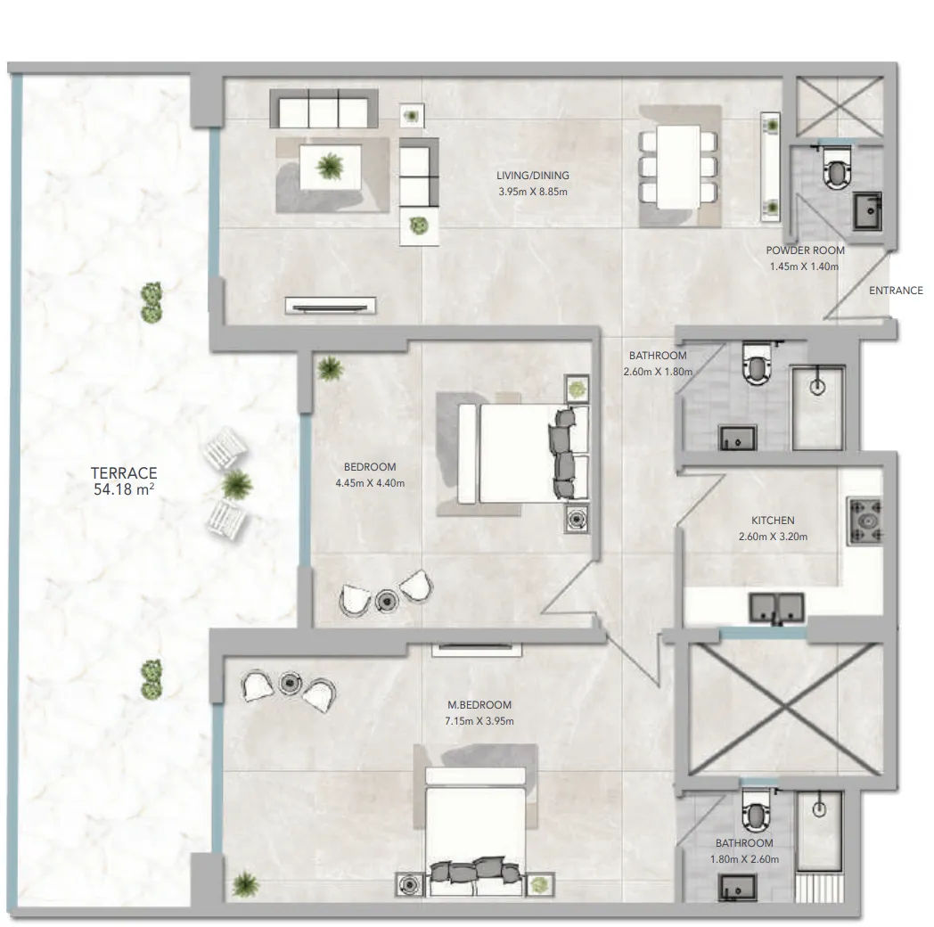 Al Aamra 3 Tower 2 bed floor plan, 2,548 sqft