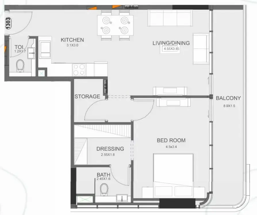 Floarea Oasis 1 bed floor plan, 826 sqft