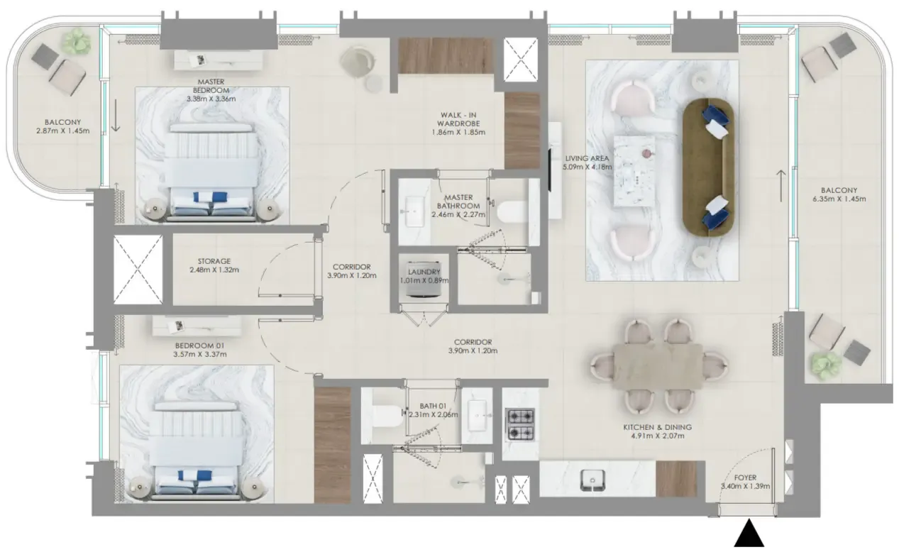 Baystar by Vida 2 bed floor plan, 1,226 sqft