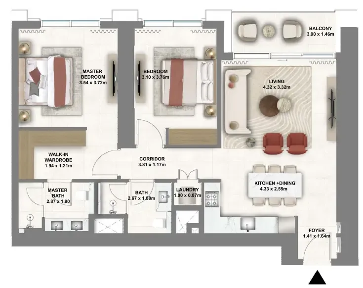Montiva by Vida 2 bed floor plan, 1,143 sqft