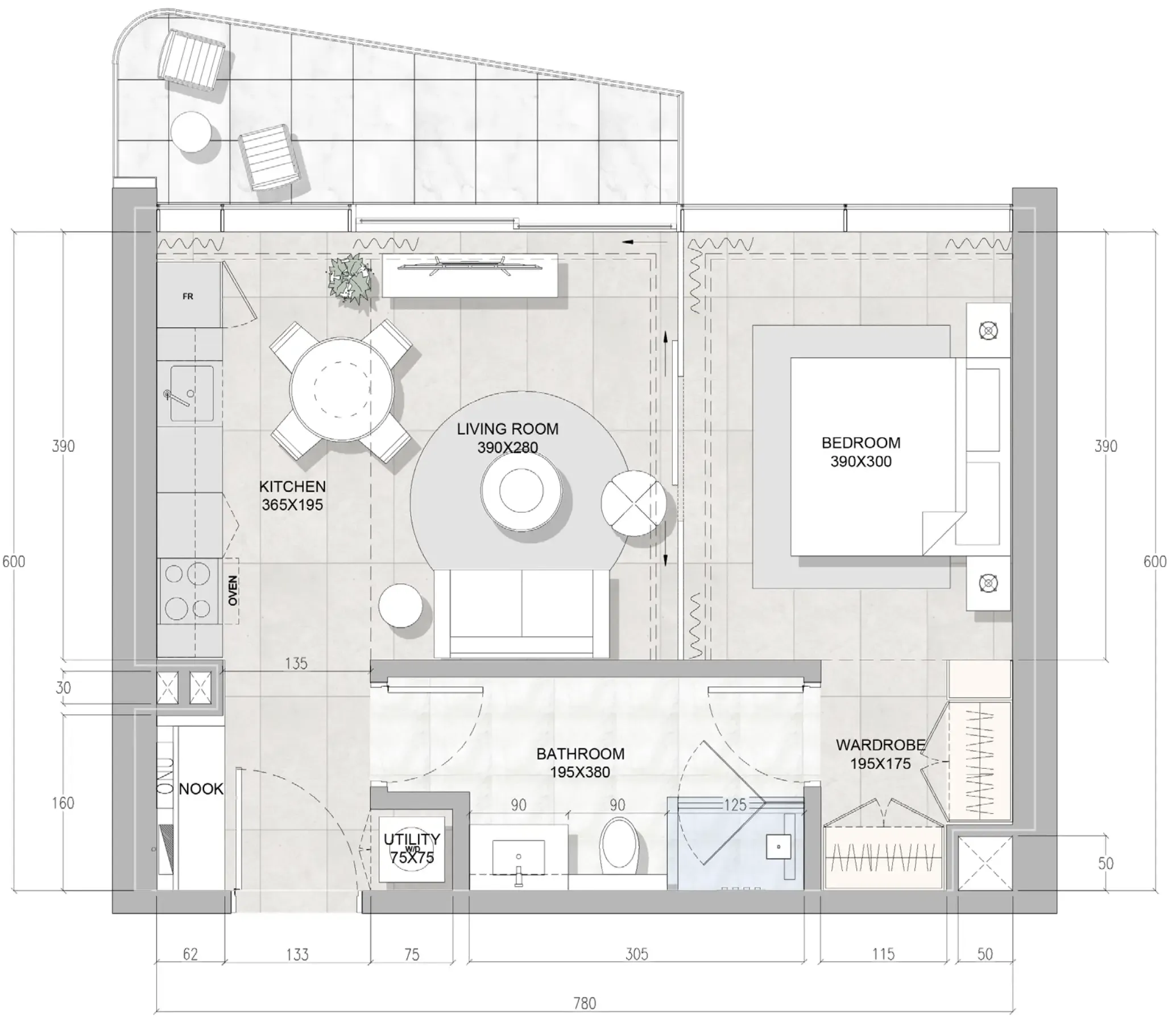 Solera Downtown Mina 1 bed floor plan, 622 – 848 sqft