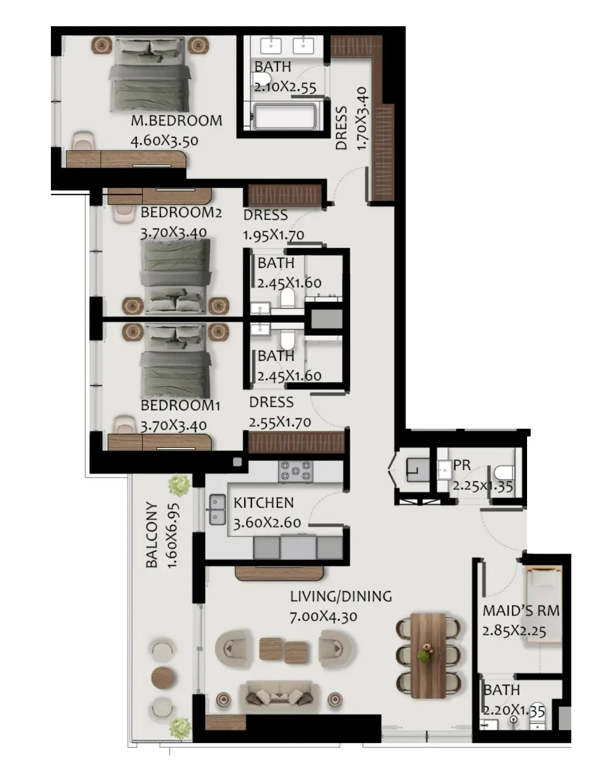 Boulevard Park at Wasl Gate 3 bed floor plan, 1,849 sqft
