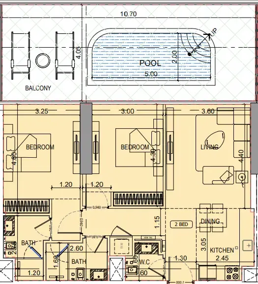 Binghatti Vintage 2 bed floor plan, 1,354 sqft