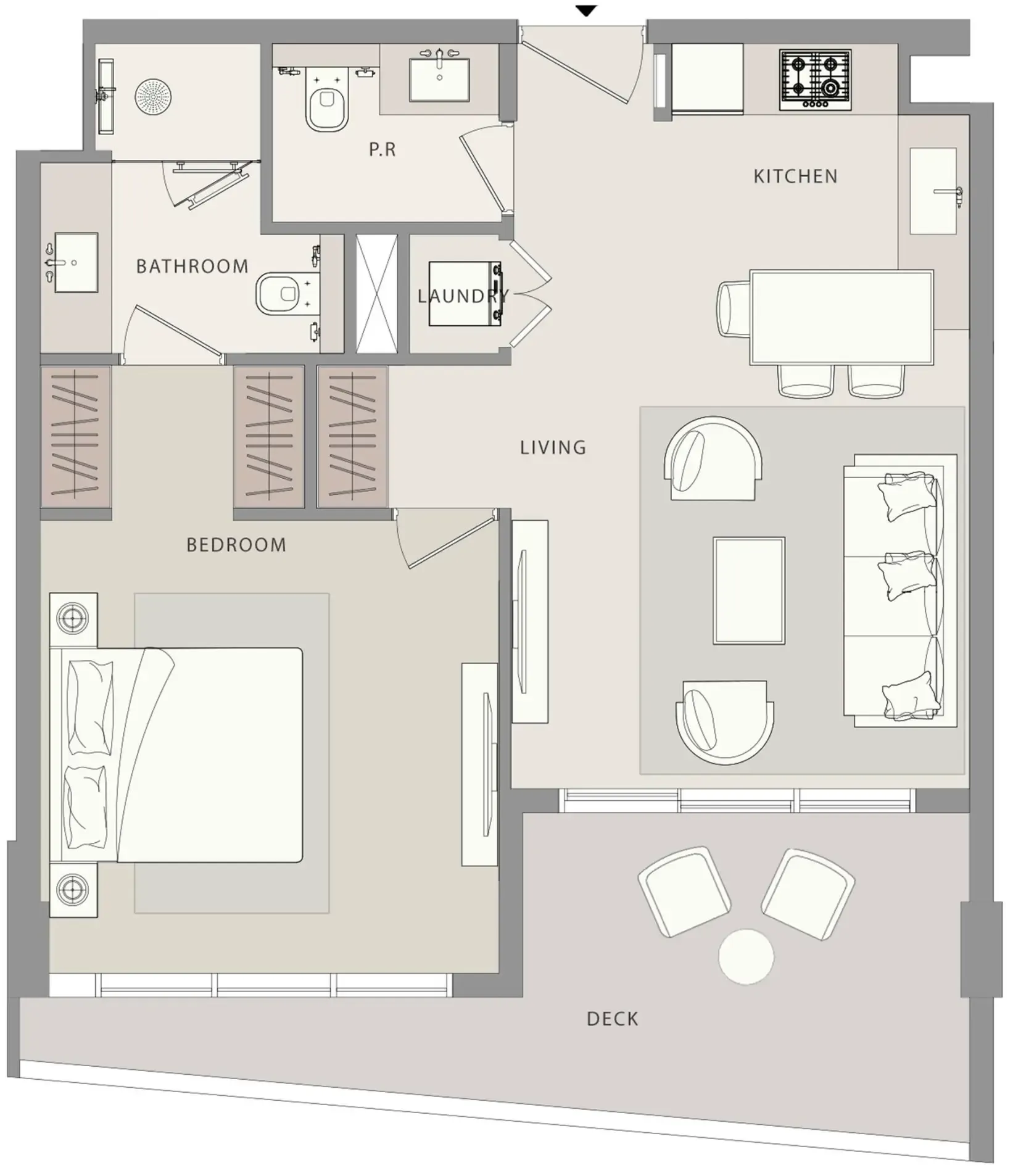 Uno-Luxe 1 bed floor plan, 745 sqft