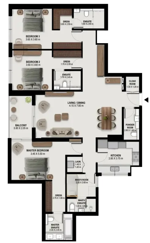 Boulevard Park at Wasl Gate 3 bed floor plan, 1,959 sqft