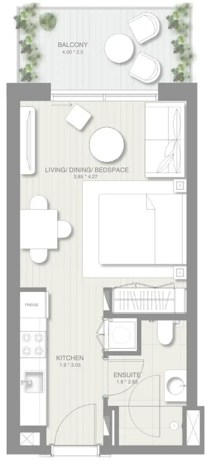 Sol Levante Studio floor plan, 439 sqft